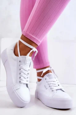 Tenisówki Na Platformie LCW-22-31-0884L Białe Damskie Trampki Damskie Niskie