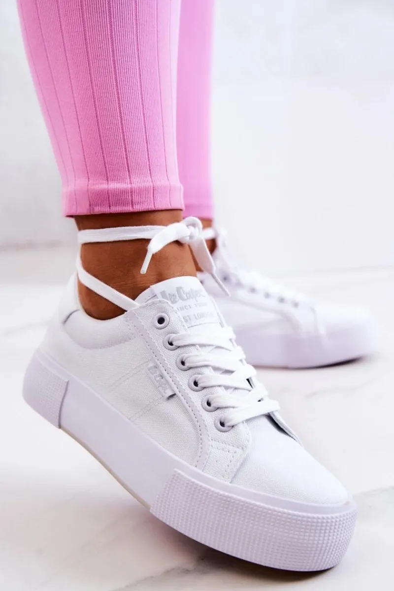 Tenisówki Na Platformie LCW-22-31-0884L Białe Damskie Trampki Damskie Niskie