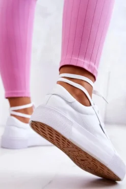 Tenisówki Na Platformie LCW-22-31-0884L Białe Damskie Trampki Damskie Niskie