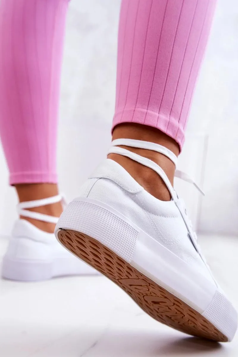 Tenisówki Na Platformie LCW-22-31-0884L Białe Damskie Trampki Damskie Niskie