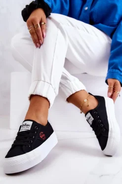 Best Tenisówki Na Platformie LCW-22-31-0835L Czarne Damskie Trampki Damskie Niskie