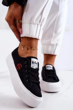 Best Tenisówki Na Platformie LCW-22-31-0835L Czarne Damskie Trampki Damskie Niskie