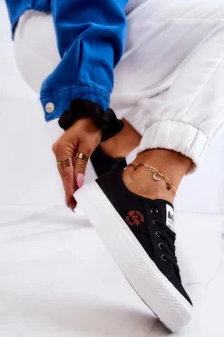 Best Tenisówki Na Platformie LCW-22-31-0835L Czarne Damskie Trampki Damskie Niskie