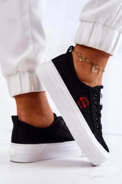 Best Tenisówki Na Platformie LCW-22-31-0835L Czarne Damskie Trampki Damskie Niskie