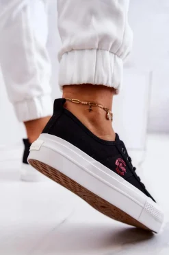 Best Tenisówki Na Platformie LCW-22-31-0835L Czarne Damskie Trampki Damskie Niskie