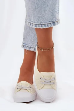 Trampki Damskie Niskie>Lee Cooper Tenisówki Trampki Damskie Z Haftem LCW-25-31-3445L Beżowe Beżowy