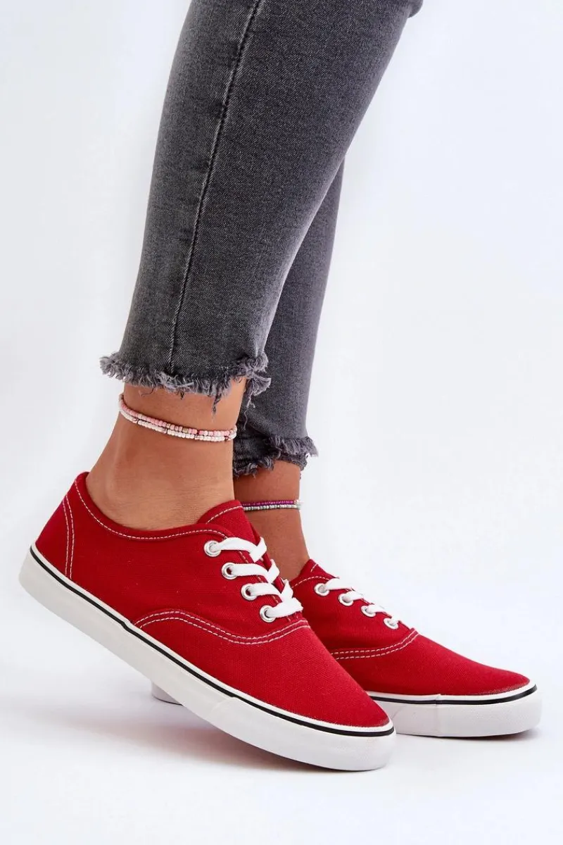 Tenisówki Trampki Damskie Klasyczne Czerwone Olvali Damskie Trampki Damskie Niskie