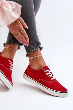 Tenisówki Trampki Damskie Klasyczne Czerwone Olvali Damskie Trampki Damskie Niskie
