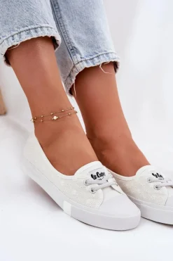 Clearance Tenisówki Trampki Damskie Z Haftem LCW-25-31-3447L Białe Damskie Trampki Damskie Niskie