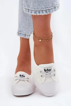 Clearance Tenisówki Trampki Damskie Z Haftem LCW-25-31-3447L Białe Damskie Trampki Damskie Niskie