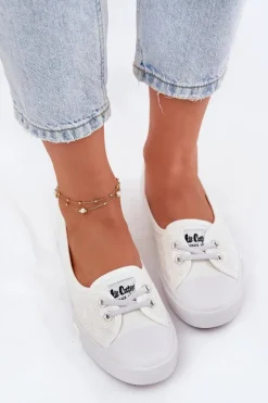 Clearance Tenisówki Trampki Damskie Z Haftem LCW-25-31-3447L Białe Damskie Trampki Damskie Niskie