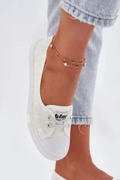 Clearance Tenisówki Trampki Damskie Z Haftem LCW-25-31-3447L Białe Damskie Trampki Damskie Niskie