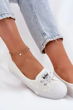 Clearance Tenisówki Trampki Damskie Z Haftem LCW-25-31-3447L Białe Damskie Trampki Damskie Niskie