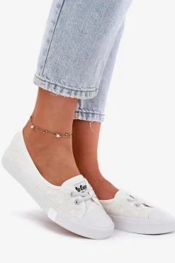 Clearance Tenisówki Trampki Damskie Z Haftem LCW-25-31-3447L Białe Damskie Trampki Damskie Niskie