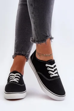 Outlet Tenisówki Trampki Damskie Klasyczne Czarne Olvali Damskie Trampki Damskie Niskie