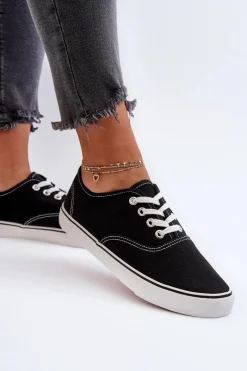 Outlet Tenisówki Trampki Damskie Klasyczne Czarne Olvali Damskie Trampki Damskie Niskie