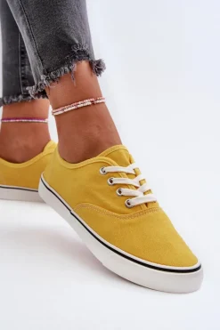 Discount Tenisówki Trampki Damskie Klasyczne Żółte Olvali Damskie Trampki Damskie Niskie