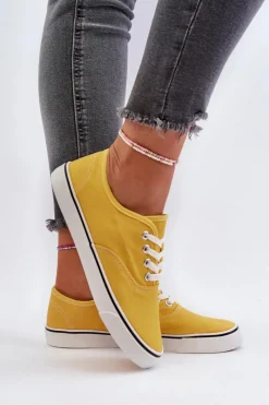 Discount Tenisówki Trampki Damskie Klasyczne Żółte Olvali Damskie Trampki Damskie Niskie