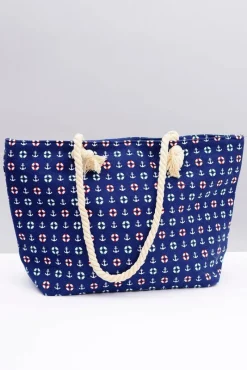 Outlet Torba Damska Duża Marynarska Plażowa Granatowa Torebki Plażowe