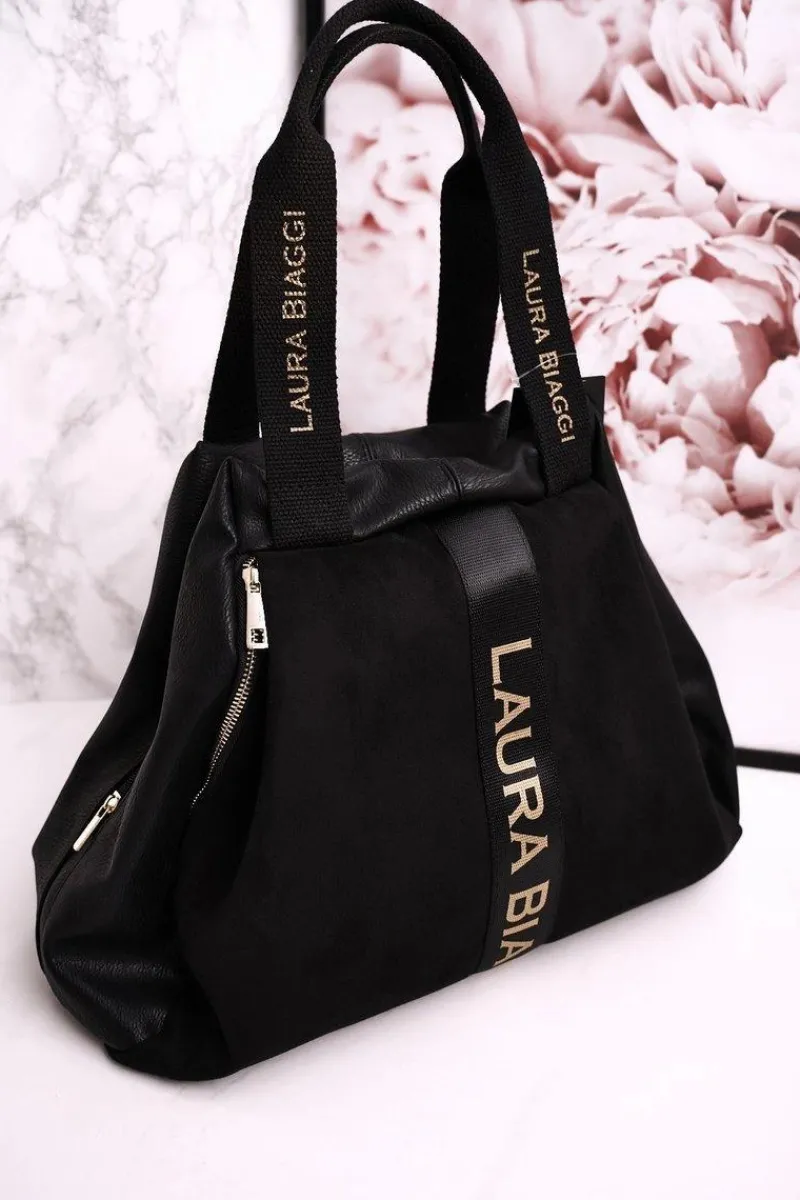 Torebki Klasyczne>Boto Torba Shopper Na Ramię LAURA BIAGGI Skórzano-zamszowa Czarna