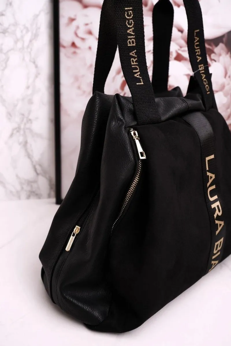 Torebki Klasyczne>Boto Torba Shopper Na Ramię LAURA BIAGGI Skórzano-zamszowa Czarna