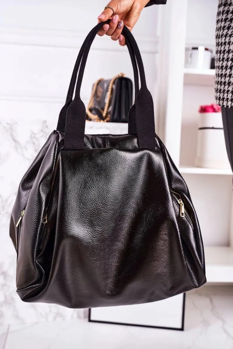 Torba Shopper Na Ramię LAURA BIAGGI Czarna Lakierowana Torebki Klasyczne