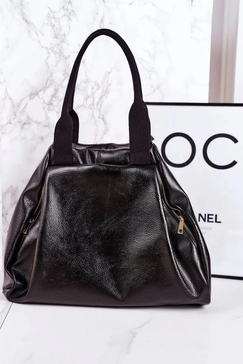 Torba Shopper Na Ramię LAURA BIAGGI Czarna Lakierowana Torebki Klasyczne