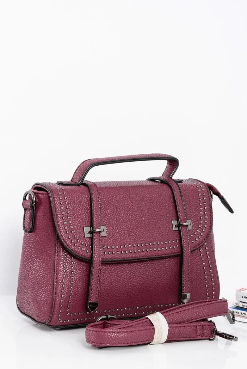 Torebki Kuferki>Boto Torebka Damska Listonoszka Kuferek Dżety Bordowa