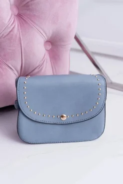 Torebki Kuferki>Boto Torebka Damska Mała Kuferek Złote Nity Niebieska