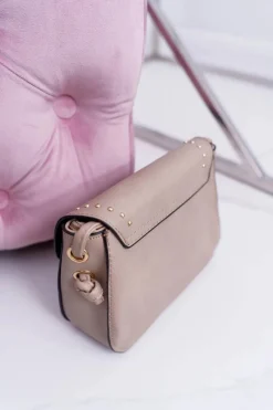 Hot Boto Torebka Damska Mała Kuferek Złote Nity Beżowa