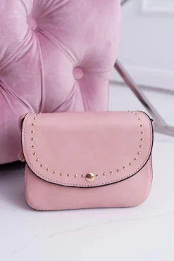 Torebki Kuferki>Boto Torebka Damska Mała Kuferek Złote Nity Różowa