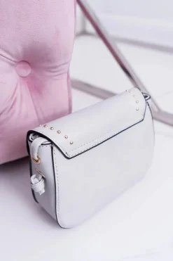 Torebki Kuferki>Boto Torebka Damska Mała Kuferek Złote Nity Szara