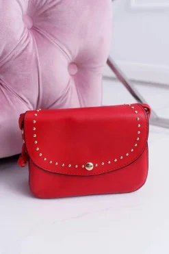 Clearance Boto Torebka Damska Mała Kuferek Złote Nity Czerwona