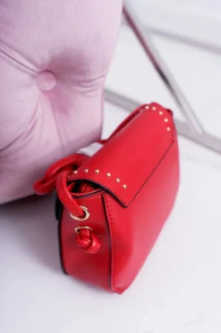 Clearance Boto Torebka Damska Mała Kuferek Złote Nity Czerwona