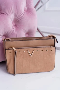 Online Torebka Damska Na Ramię Beżowa Złota Literka V Torebki Klasyczne