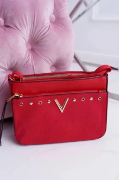 Torebki Klasyczne>Boto Torebka Damska Na Ramię Czerwona Złota Literka V