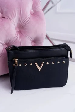 New Boto Torebka Damska Na Ramię Czarna Złota Literka V