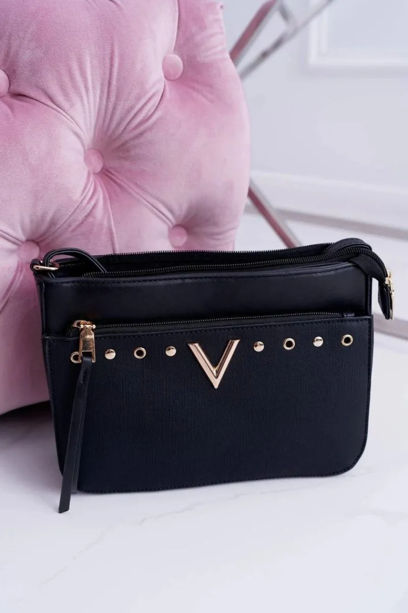 New Boto Torebka Damska Na Ramię Czarna Złota Literka V