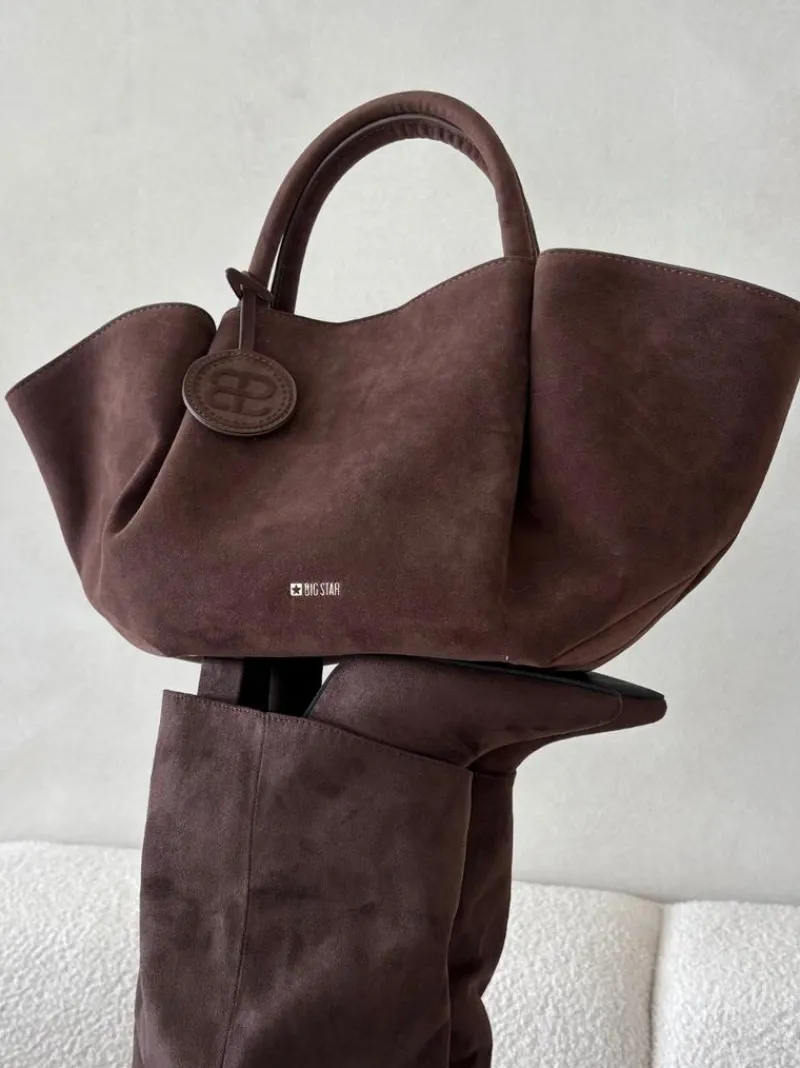 Sale Torebka Damska Shopper Z Eko Zamszu Big Star SS574002 Brązowa Torebki Klasyczne