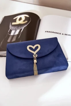 Kopertówki>Boto Torebka Kopertówka Z Ozdobnym Sercem Eko Zamszowa Granatowa Evilinas