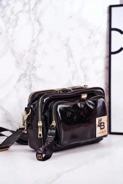 New Torebka Listonoszka Kuferek LAURA BIAGGI Lakierowana Czarna Torebki Klasyczne|Listonoszki