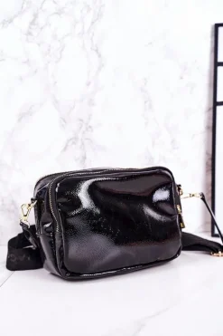 New Torebka Listonoszka Kuferek LAURA BIAGGI Lakierowana Czarna Torebki Klasyczne|Listonoszki