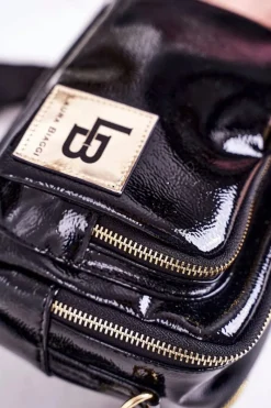 New Torebka Listonoszka Kuferek LAURA BIAGGI Lakierowana Czarna Torebki Klasyczne|Listonoszki