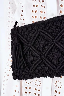 Sale Torebka Listonoszka Makrama BRUNO ROSSI Czarna Torebki Plażowe|Torebki Klasyczne