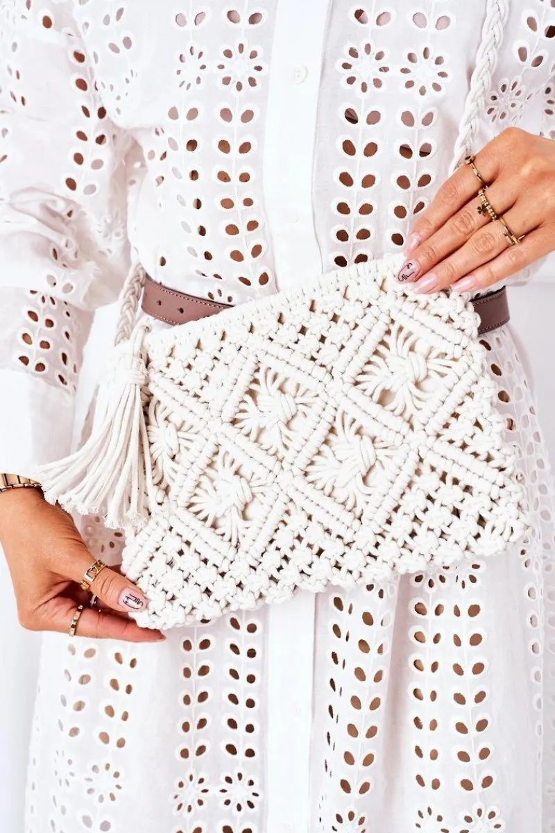 Torebki Plażowe|Torebki Klasyczne>Boto Torebka Listonoszka Makrama BRUNO ROSSI Biała