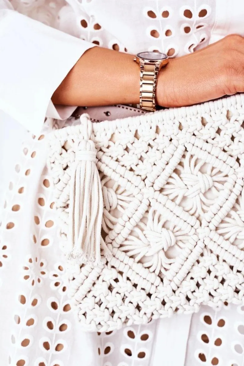 Torebki Plażowe|Torebki Klasyczne>Boto Torebka Listonoszka Makrama BRUNO ROSSI Biała