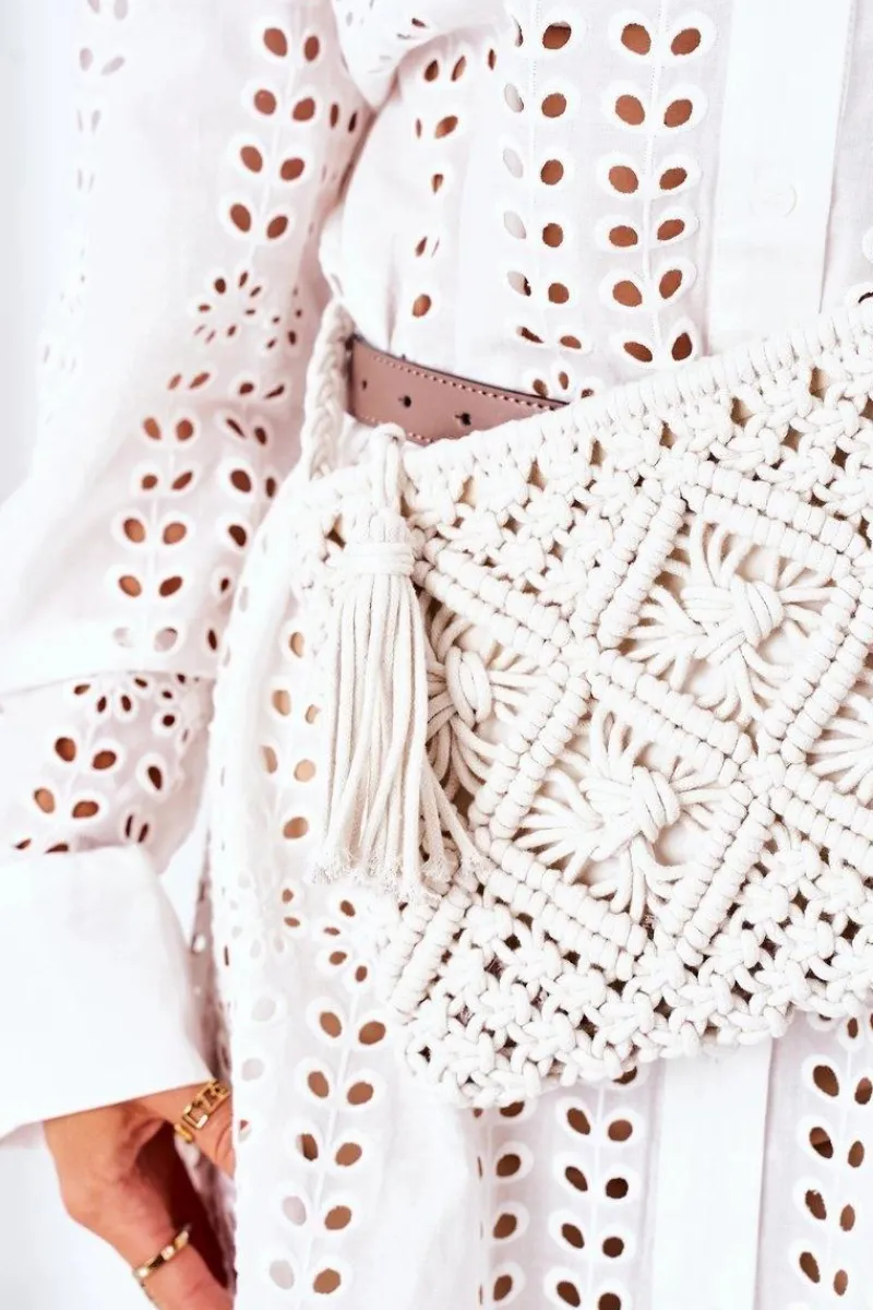 Torebki Plażowe|Torebki Klasyczne>Boto Torebka Listonoszka Makrama BRUNO ROSSI Biała