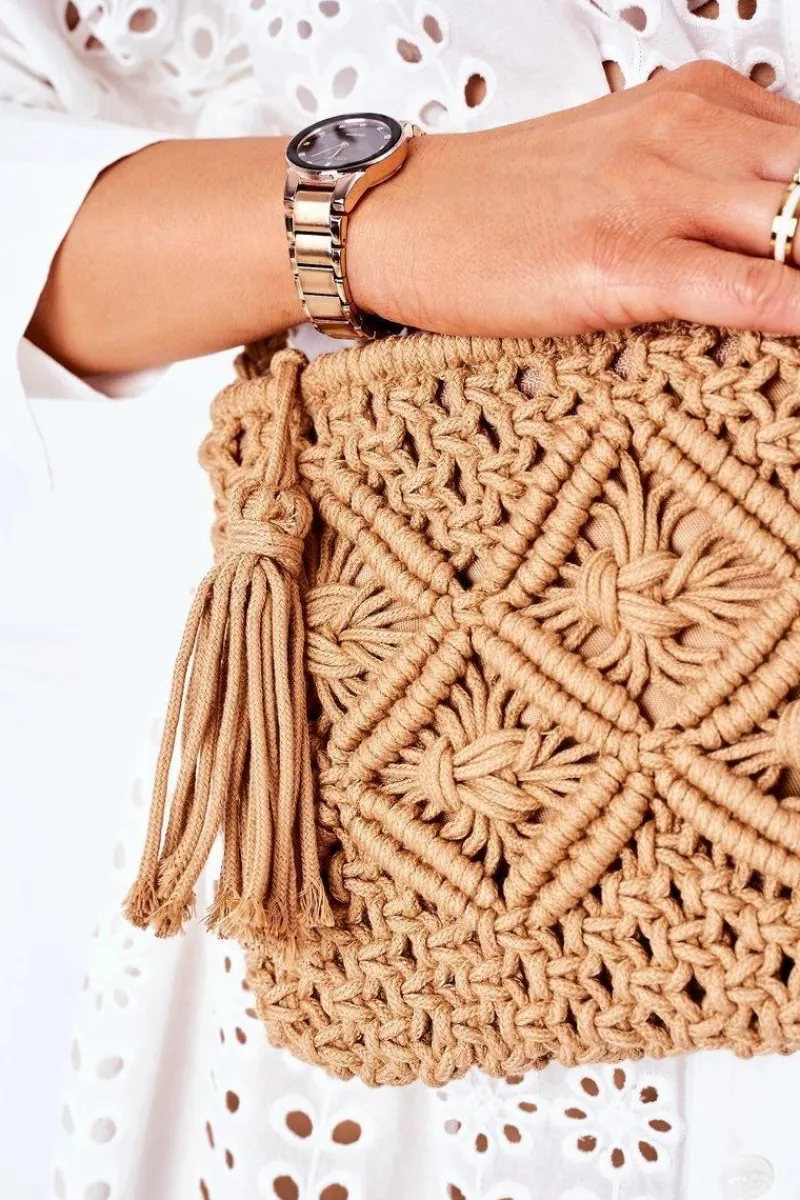 Discount Boto Torebka Listonoszka Makrama BRUNO ROSSI Camel