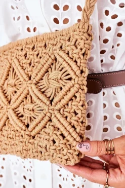 Discount Boto Torebka Listonoszka Makrama BRUNO ROSSI Camel