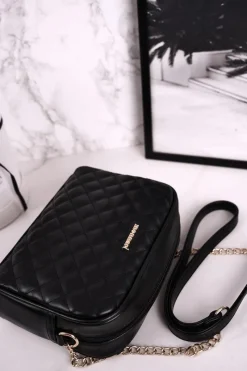 Monnari Torebka Listonoszka BAG0200-M20 Pikowana Czarna Błyszcząca